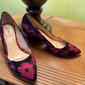 Alex Marie Navy Blue and Hot Pink Floral Heels